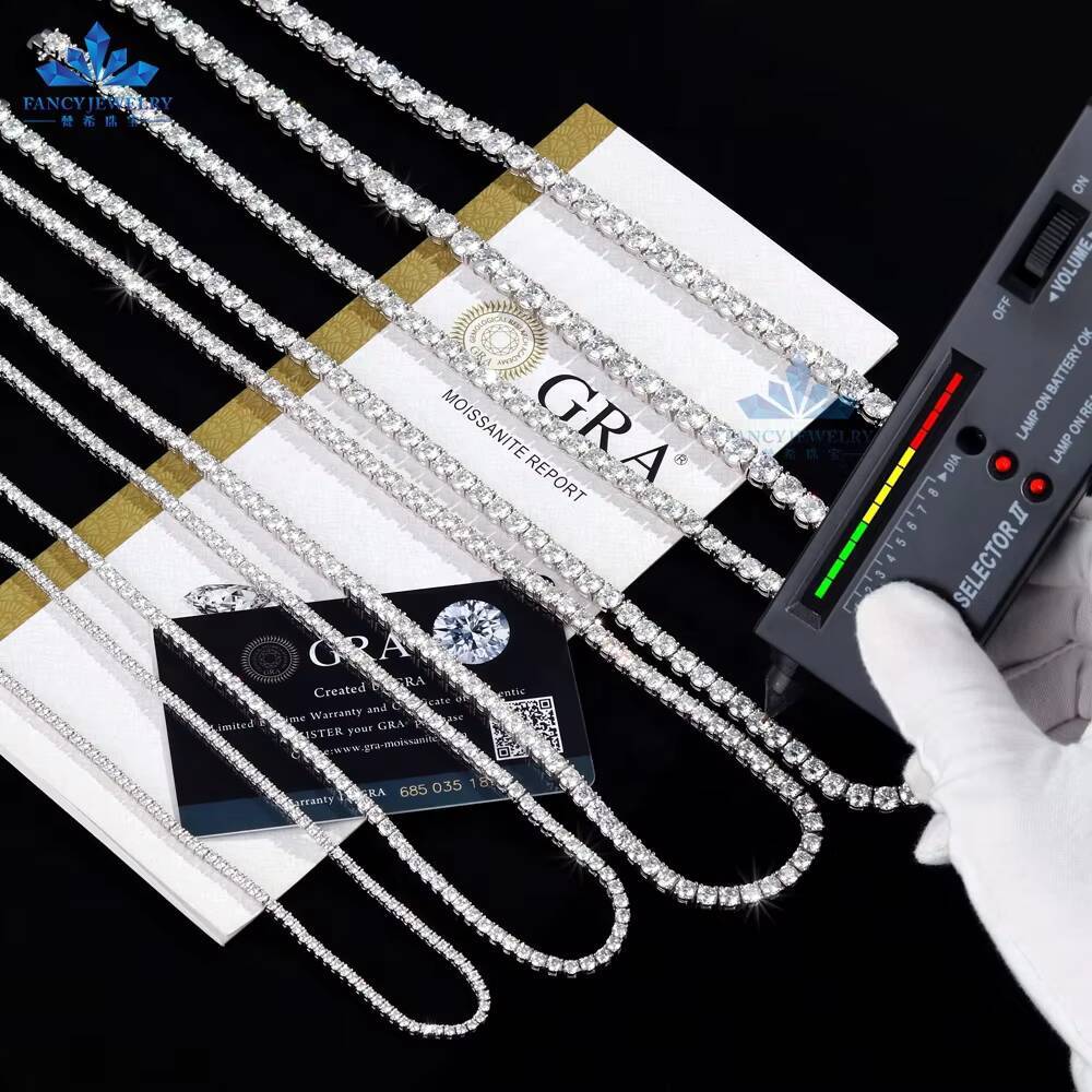 Fine Jewelry Hip Hop 925 Sterling Silver VVS 2mm 3mm Moissanite Necklace Cluster Iced Out Moissanite Tennis Chain for Men Women