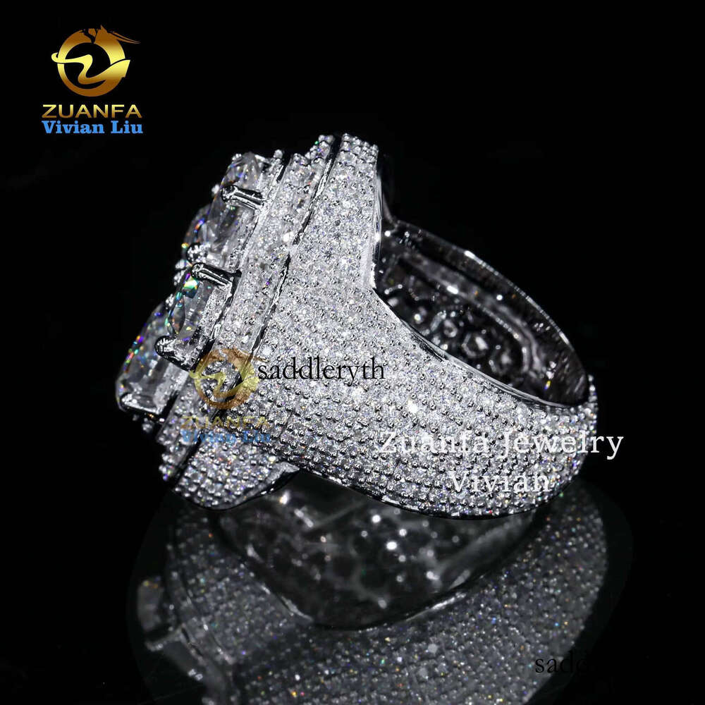 Fashion Men Gold Plated Hip Hop Jewelry Sterling Sier Iced Out Vvs Moissanite Dia Ring 71 4c