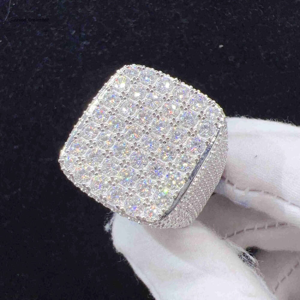 Fashion fine jewelry vvs moissanite iced out rings men gold plated sterling sier dia hip hop ring