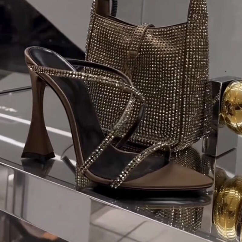 2025 Summer One-Strap Snake-Shaped Wrapped Designer Shoes Open-Toe Rhinestone Sparkling Bowknot Stiletto High Heel Sexy Sandals for Women