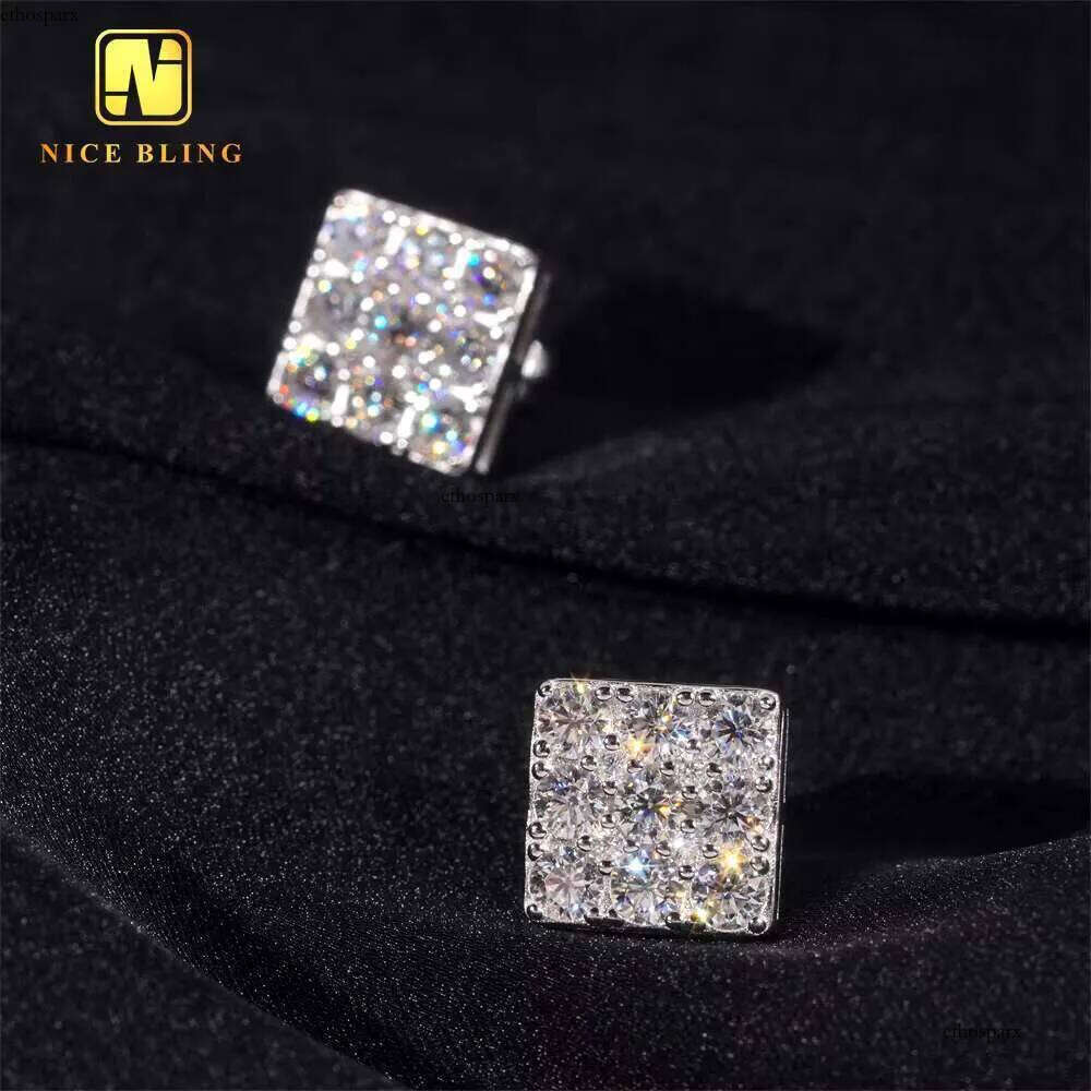 Wholesale Price Hip Hop Jewelry Pass Tester GRA Certified Dia Sterling Sier Square Moissanite Stud Earrings