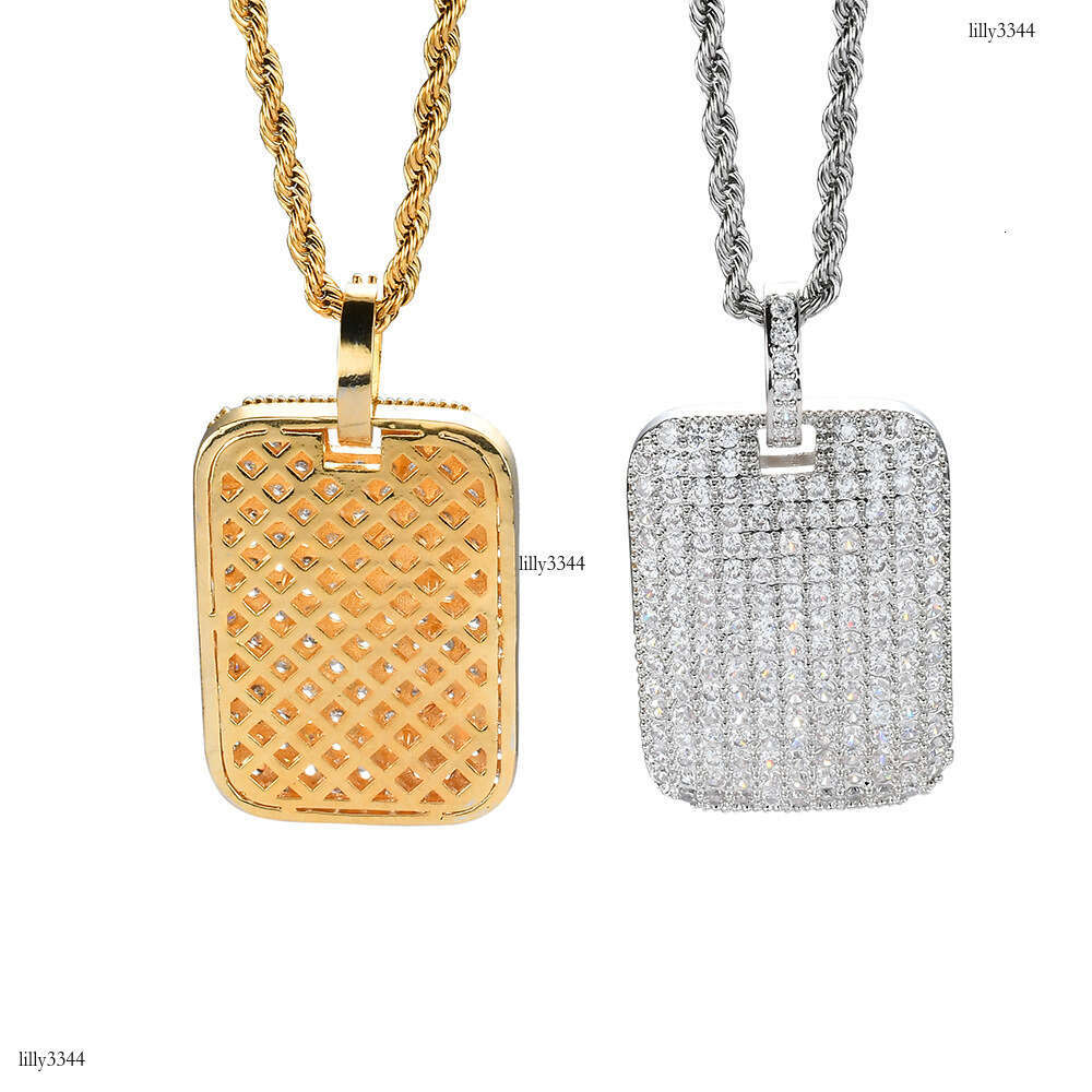New Military Full Dia Micro Paved Moissanite chain Square Badge Pendant Trendy Hip Hop Accessories