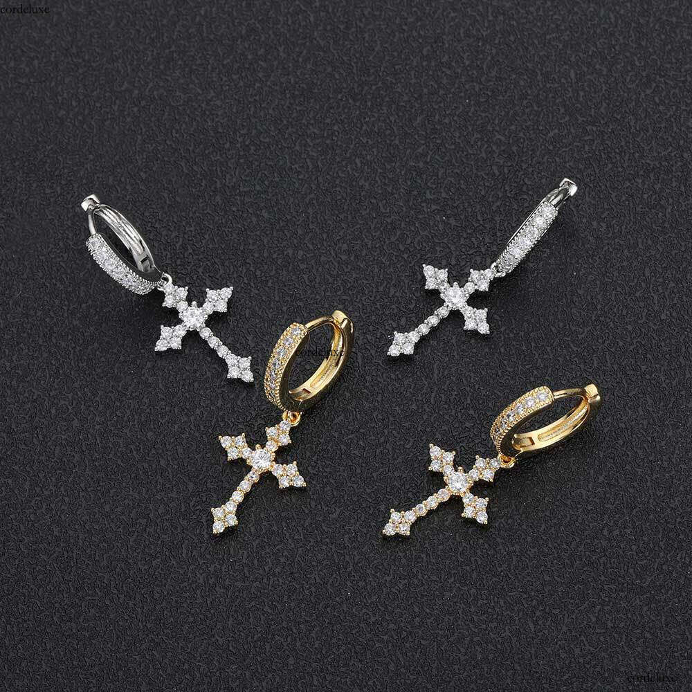 New Cross Micro Pave Zircon Hiohop Earrings Personality Rap Accessories