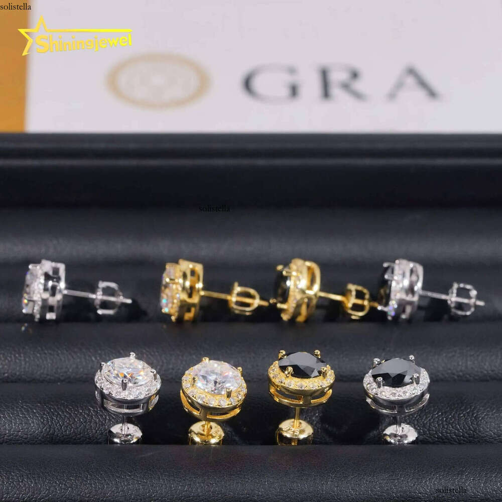 Fashion Jewelry Sterling Sier Hip Hop Screw Back Halo 7.5mm Center Stone Moissanite Studs Earrings