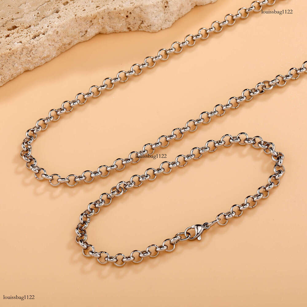 Sterling Silver O-Shaped Cross 5MM Interlocking Wide Men's Punk Style Necklace Bracelet Chain