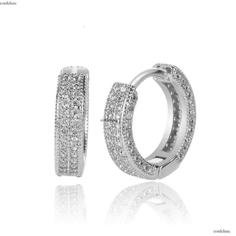 Circle Square Micro-Inlaid Zircon Trendy Double Row Full Dia Stud Earrings for Men and Women Hip-Hop Jewelry