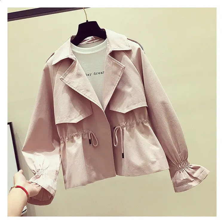 Spring Autumn Short Trench Coat Korean Style Women Turndown Collar Pleated Casual Windbreaker Female Outwear Jacket 250809