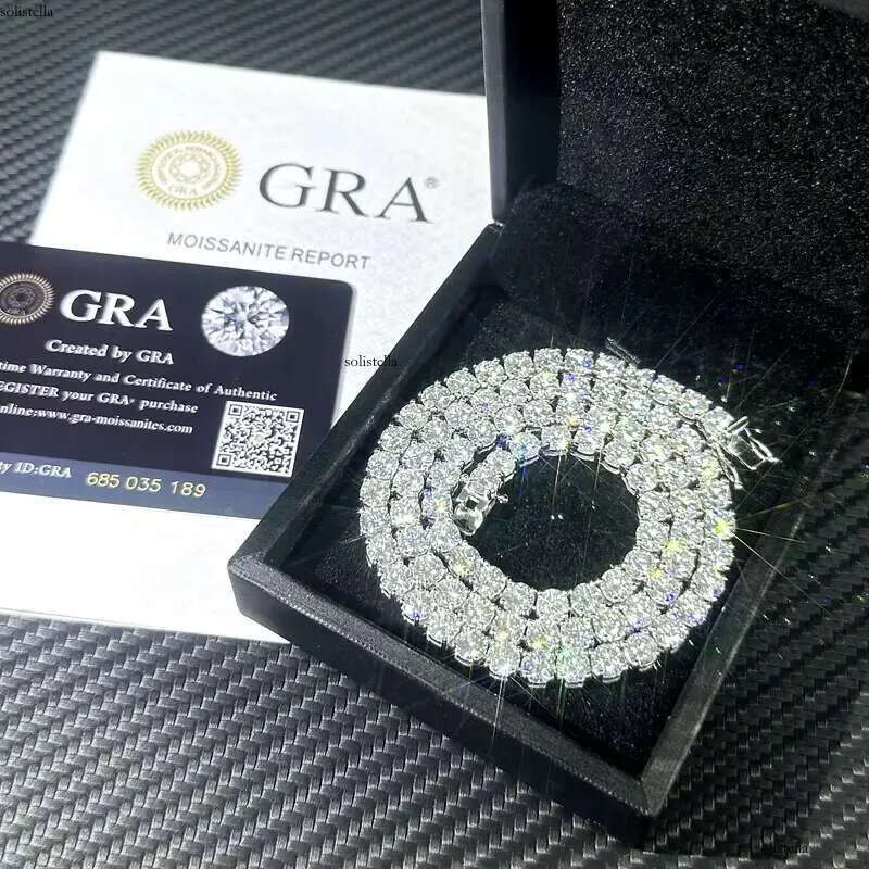 Iced Out Hip Hop Fine Jewelry Necklaces Sterling Sier VVS1 Dia Moissanite Tennis Chain Necklace 2mm 3mm 4mm Dropshipping