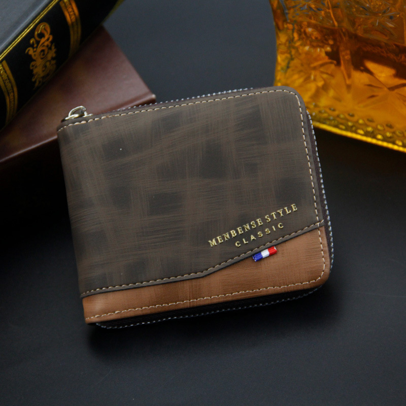 Menbense New Men's Wallet Luxury Bag Fashion Casual Patchwork Zipper Bag Coin Purse Men's Short Wallet Money Clip