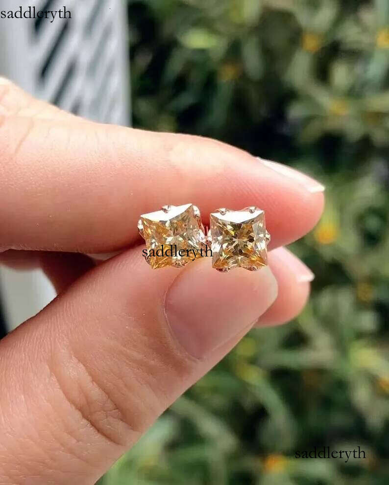 4TCW Yellow Square Radiant Cut Moissanite Stud Birthday Gift for Her Sterling Sier Pushback Earrings