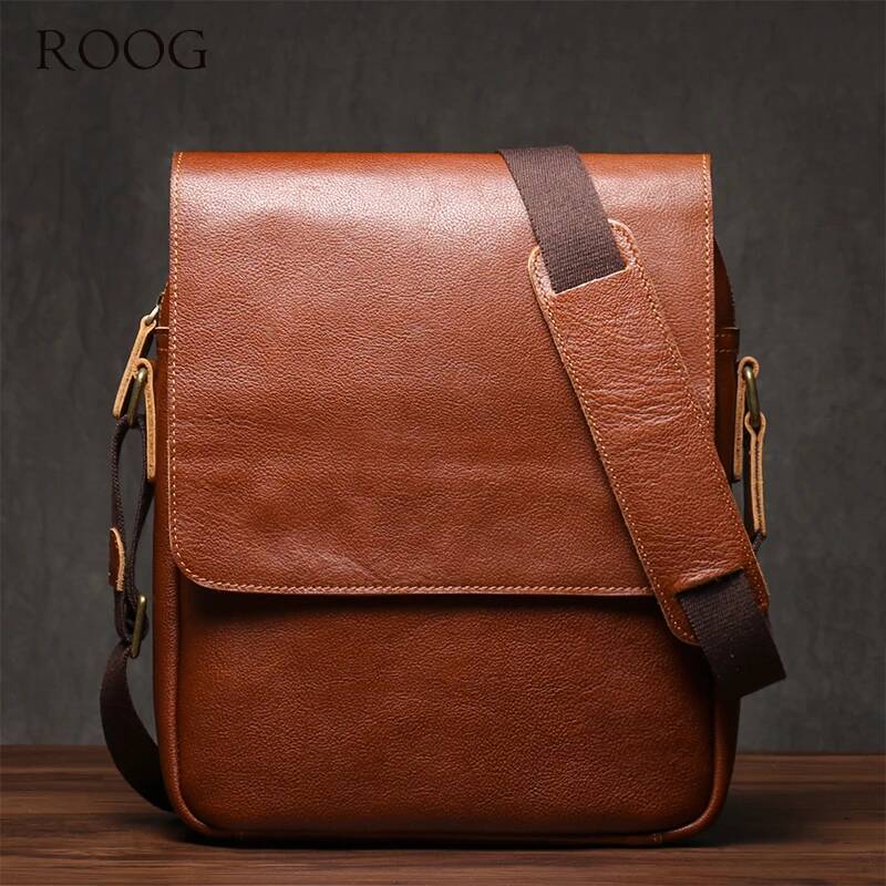 ROOG Men's Shoulder Sling Higher Quality Genuine Leather Crossbody Man Casual Weekends Messenger Bag For 12 Inch IPad