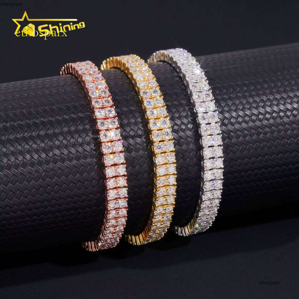 2rows Moissanite 6.6mm Bracelets Gold Plater Fine Jewelry Sterling Sier Tennis Chain Bracelet Hot Sale Design