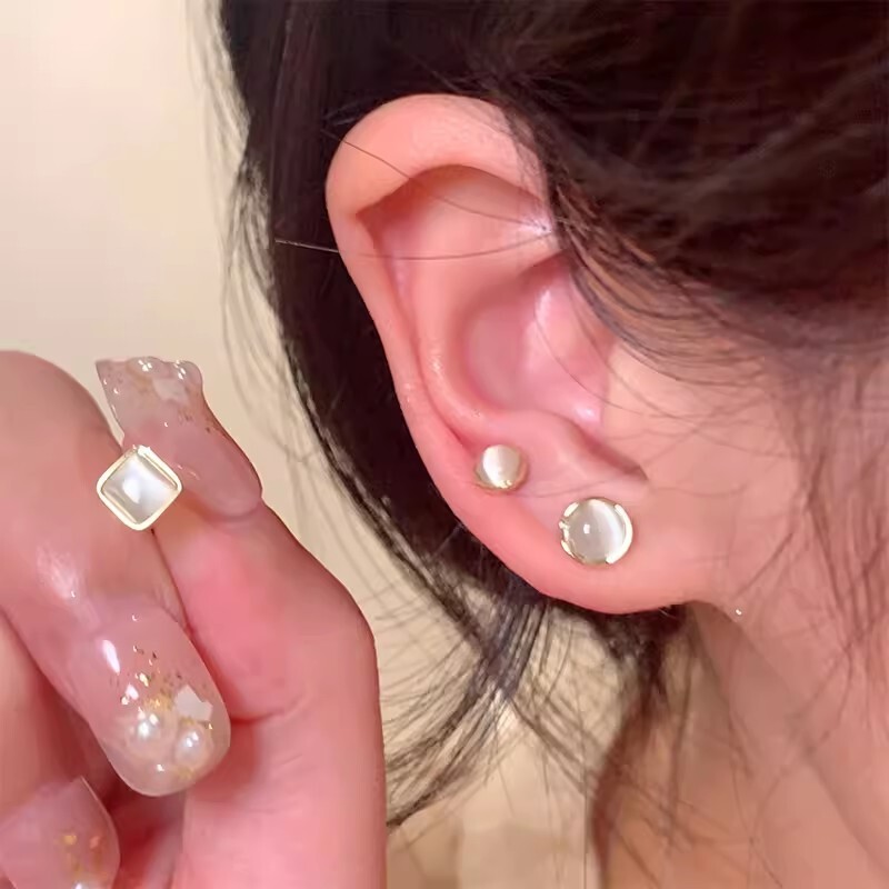 Silver Needle Cat Eye Stone Earnail Series 6-piece Set Free Shipping Designer Luxury Jewelry Non Removable Stud Earrings Niche Ear Accessories