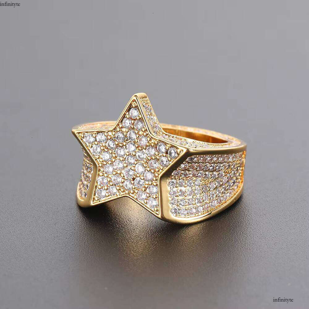 Hip Hop Jewelry Dia Full Pave 3A CZ Stone Five Pointed Star Iced Out Rings for Men