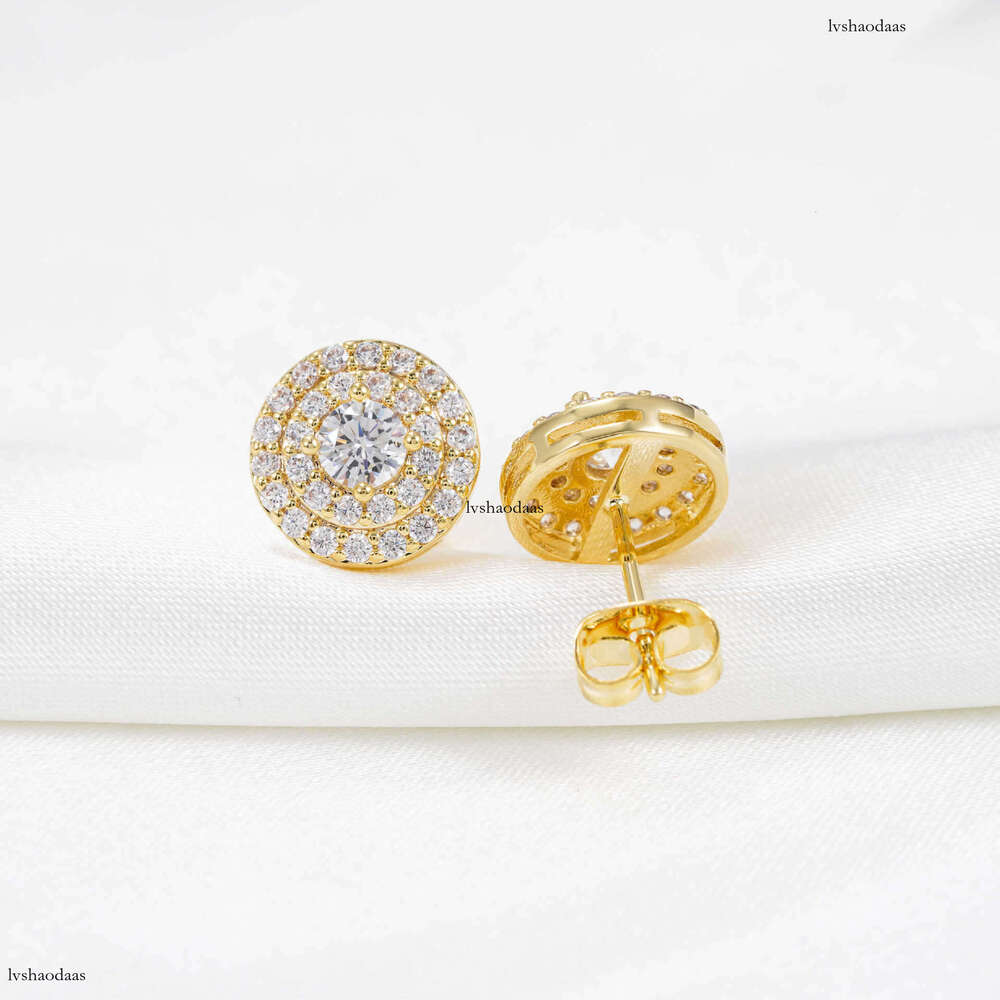 Trade Sier Gold-Plated Round Moissanite Earrings Studs Jewelry