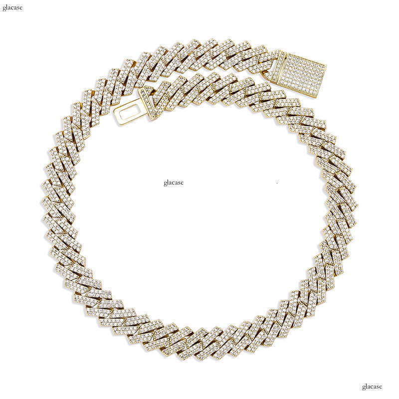 Hip Hop Style Encrypted Dia 14mm Cuban Chain Real Plated Full Moissanite chain Necklace Bling Gold Jewelry