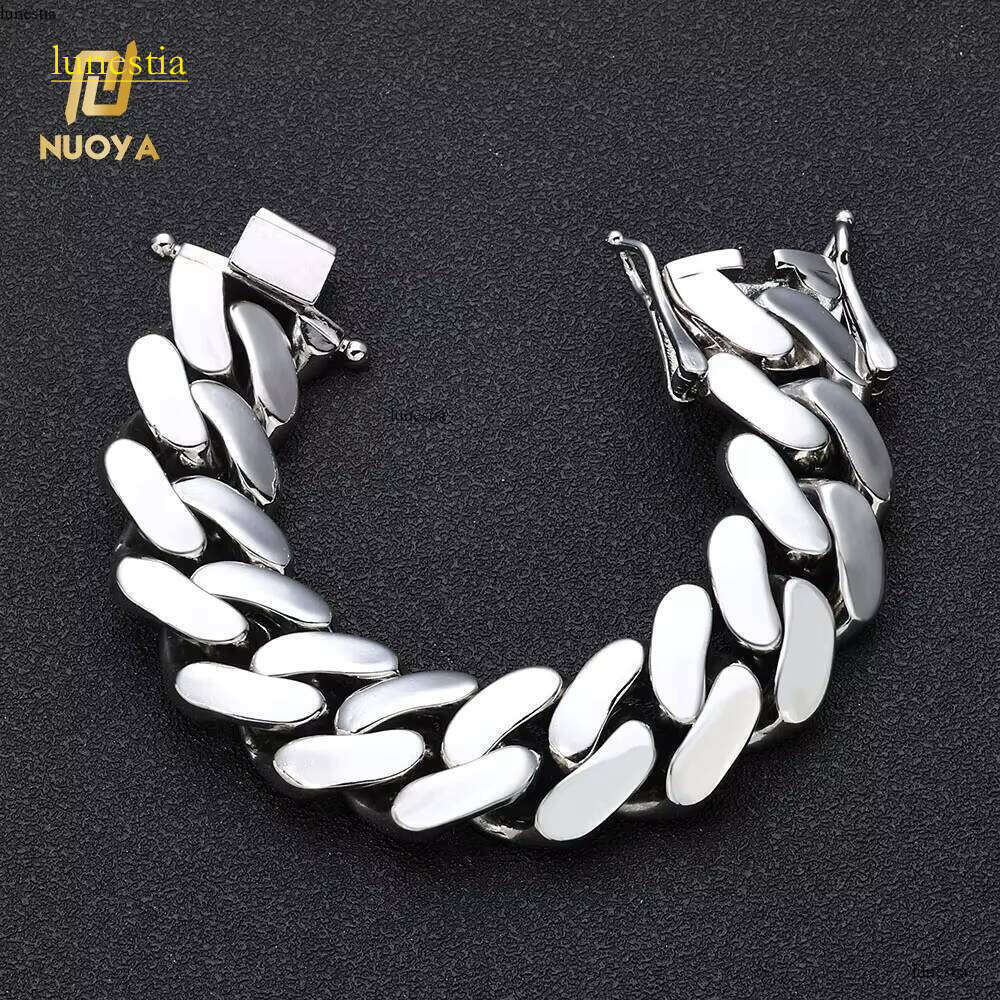 NUOYA Customizable White Gold Plated Bracelet Hip Hop Jewelry Smooth Cuban Link Chain for Women Gift Party