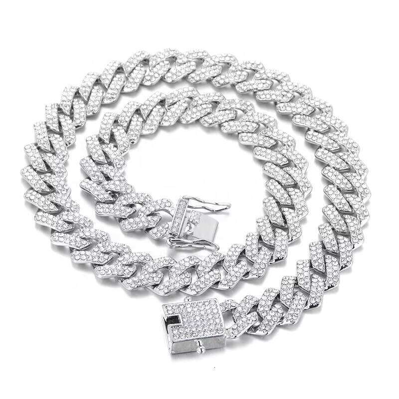 Women's 14mm Fashion Hip-Hop Necklace Jewelry Iced Out Rhinestone Zircon Gold and Sier Cuban Chain for Men