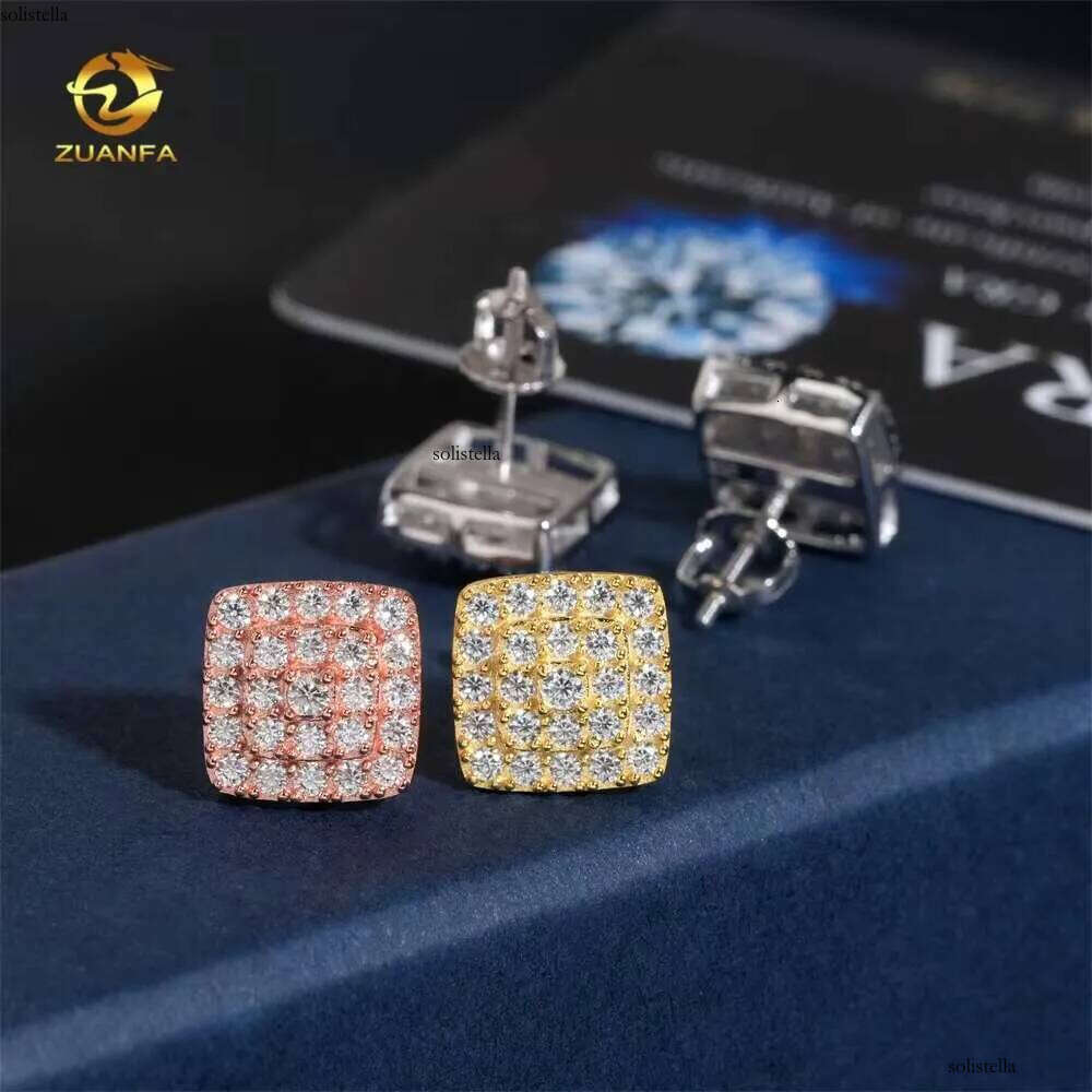 Wholesale Factory Price Sterling Sier White Gold Iced Out Dia Hip Hop Moissanite Earrings
