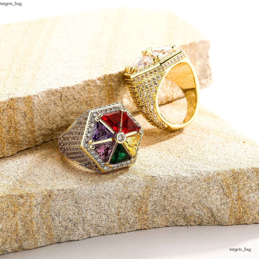 Candy Color Windmill Versatile Personality Jewelry Hexagonal Geometric Inlaid Colorful Zircon Ring Gold Australian