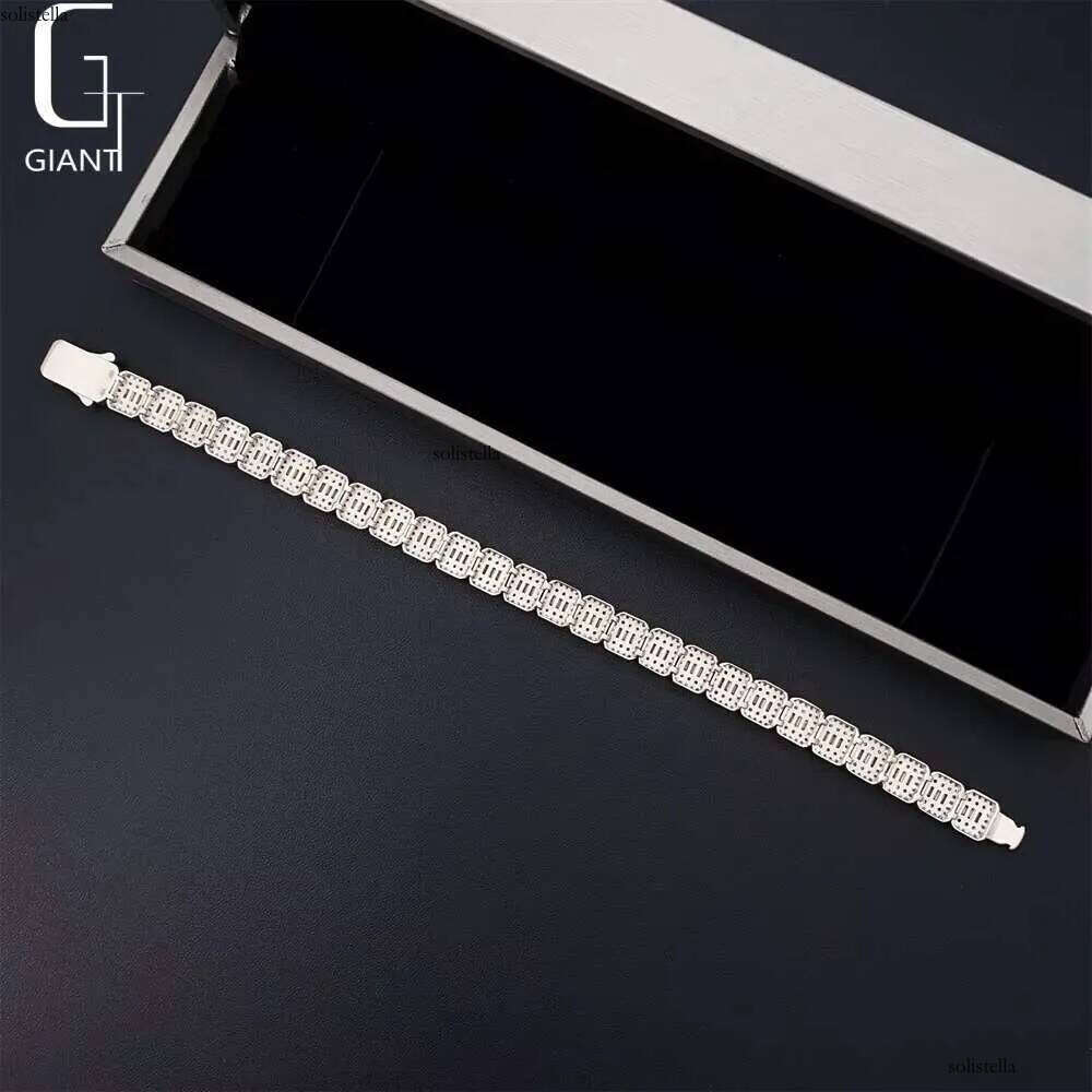 Spring Buckle VVS Moissanite Iced Out Jewelry 9MM Baguette Cut Dia Cuban Link Men Hip Hop Sier Bracelet