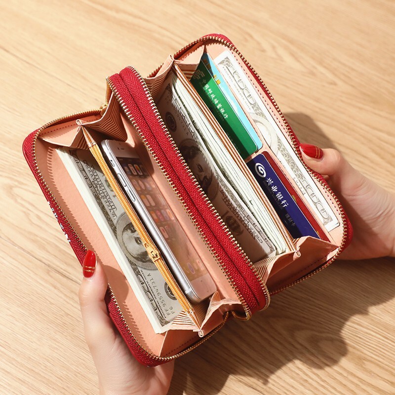 New Women's Long Versatile Double Zipper Luxury Bag Korean Style Student Floral Large Capacity Phone Bag Clutch Soft Coin Purse