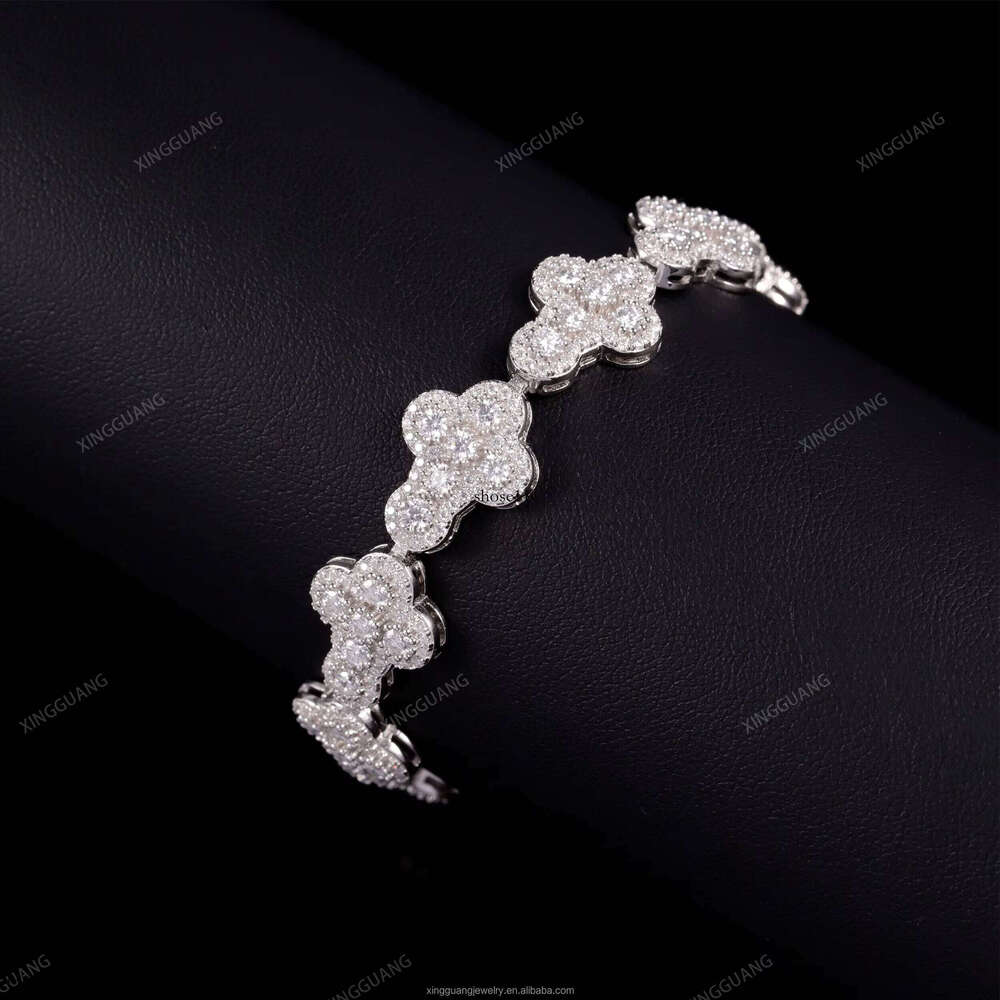 XingGuang Jewelry Pass Tester S Sterling Sier VVS Moissanite Bracelet Cross Design Dia Hip Hop Cuban Chain