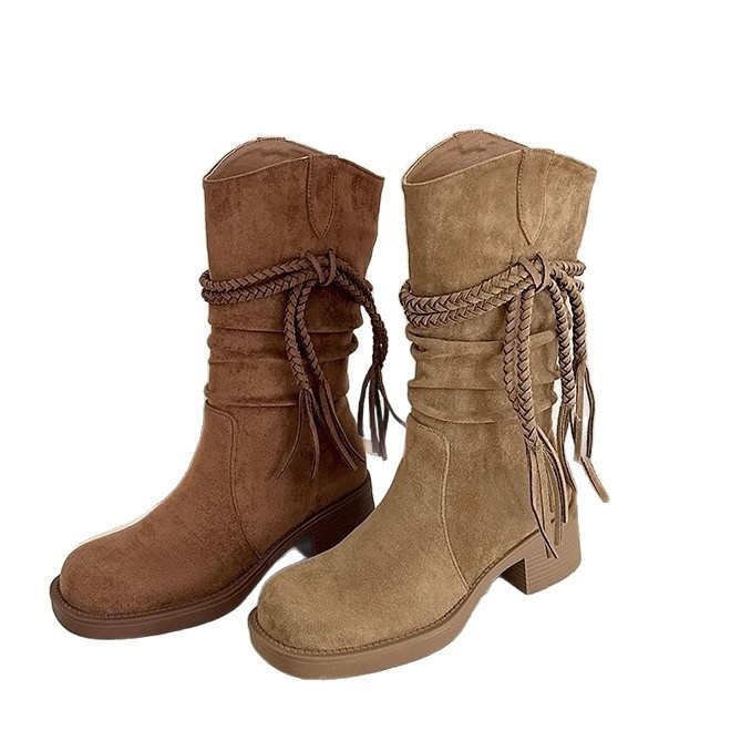 Free delivery designer woman boots Fashionable Martin boots with British style slimming mid length boots