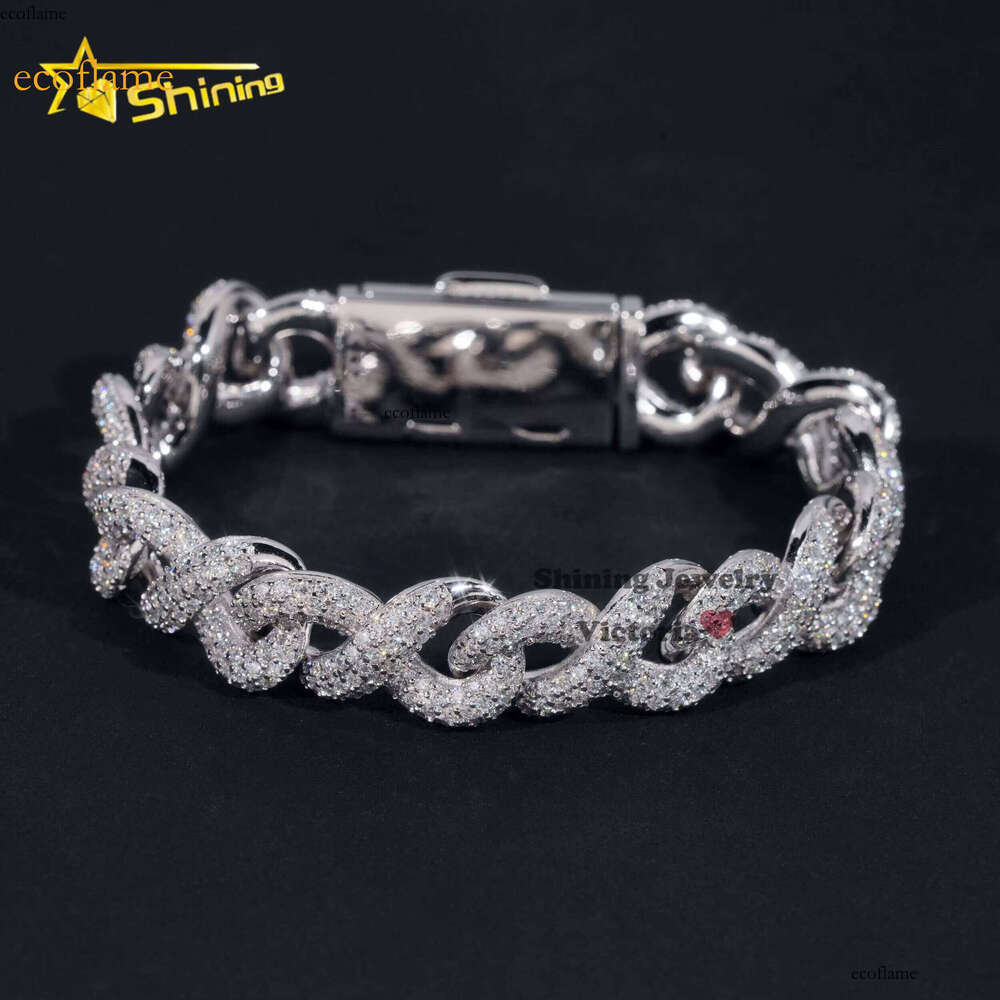 Fashion Best Selling Prong Setting White 12MM Cuban Iced Out Jewelry Moissanite Dia Hip Hop Infinity Link Bracelet