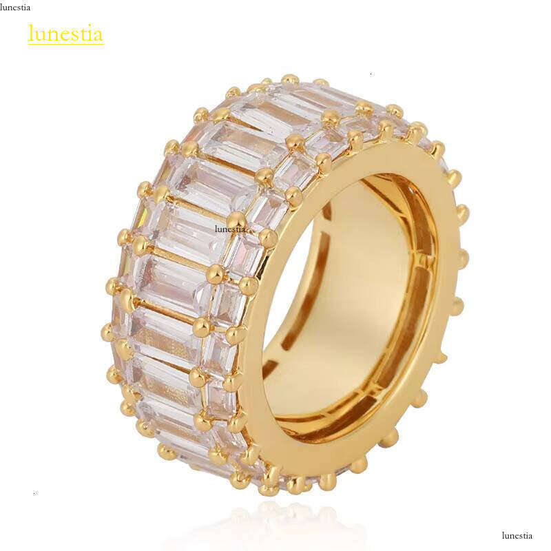 1mm Width Gold Dia Rings Hip Hop Iced Finger Jewelry Shiny CZ Stone Sier Plated Baguette Ring