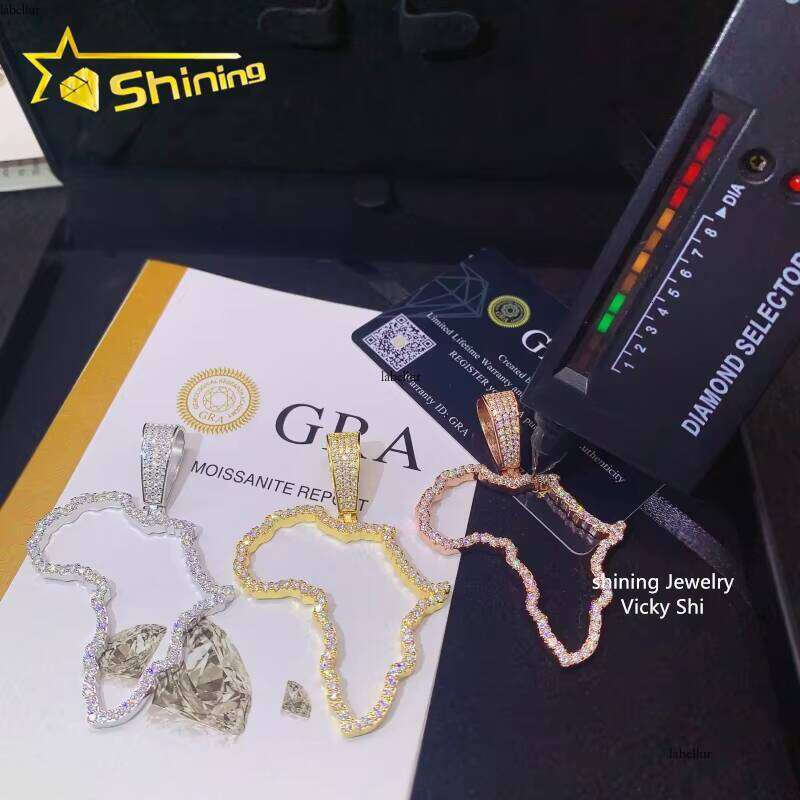 Hot Selling New Design Hip Hop Jewelry S Sier Gold Plated VVS Moissanite Dia Map Pendant for Necklace
