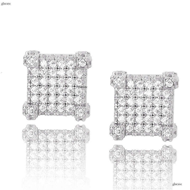 Iced Out VVS Square Three-Dimensional Pave Zircon Stud Personality Hip-Hop Unisex Versatile Earrings