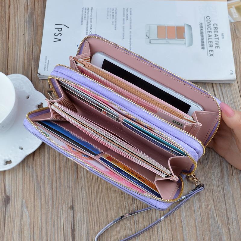 New Double Zipper Clutch Wallet For Women Long Soft Leather Wallet Fashionable Printed Large Capacity Designer Bag Double Layer Luxury Bag Wallet Phon
