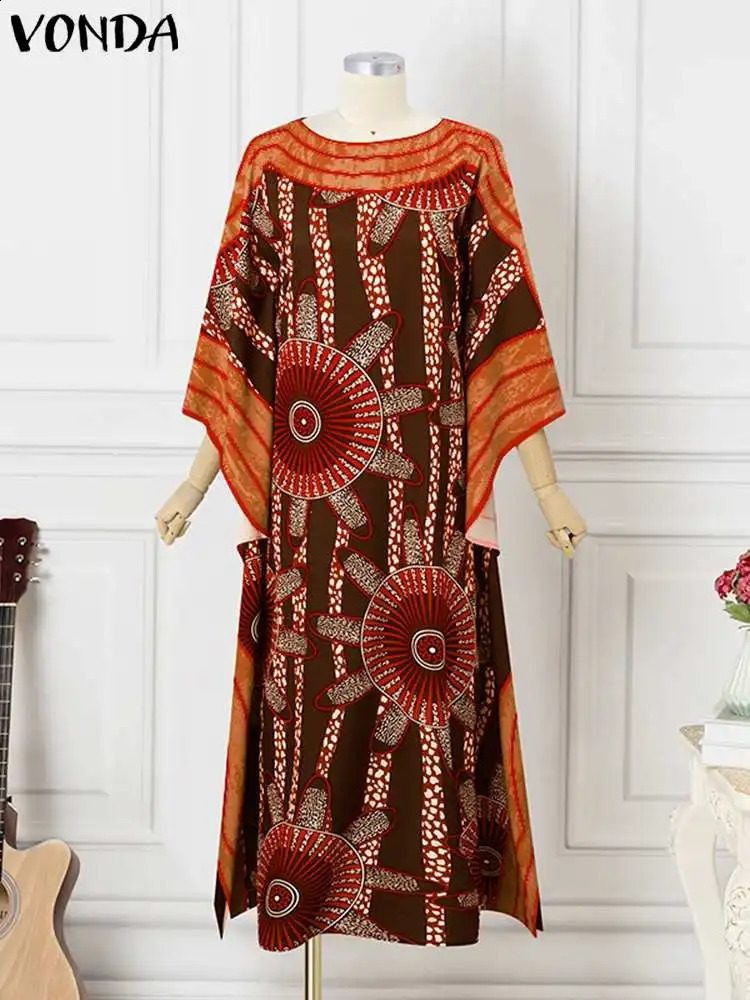 Plus Size 5XL VONDA Bohemian Women Long Dress Summer Printed Ruffled Maxi Sundress Flare Sleeve Loose Casual Robe Party Vestidos 250809