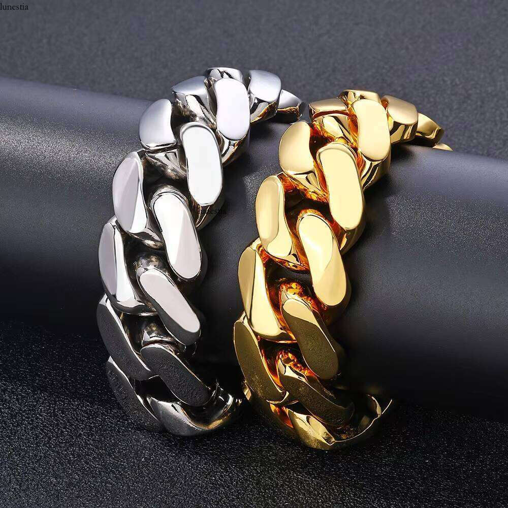 NUOYA Customizable White Gold Plated Bracelet Hip Hop Jewelry Smooth Cuban Link Chain for Women Gift Party