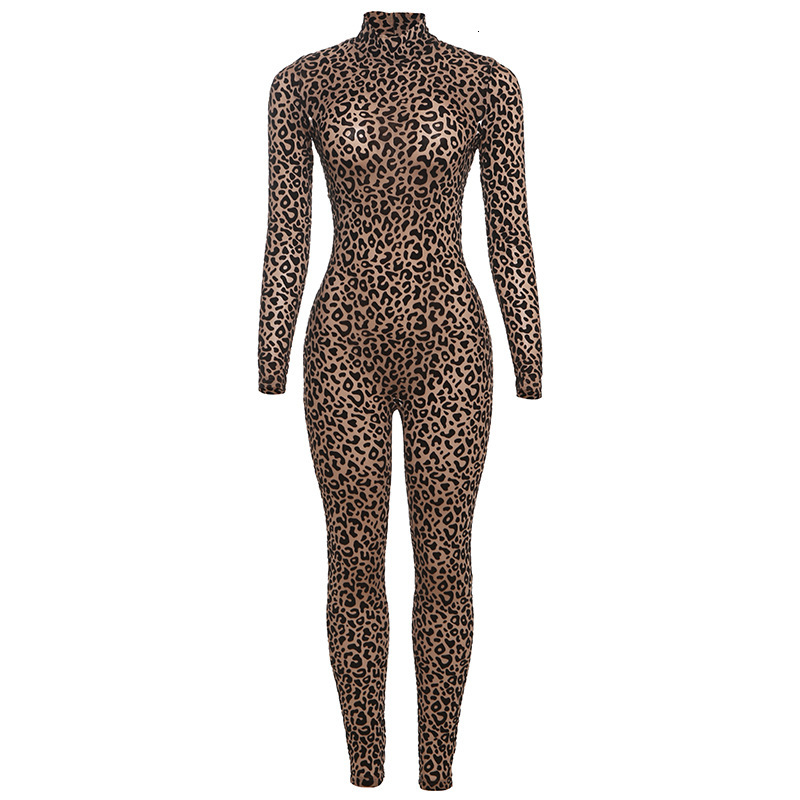 2025 Summer New Womens Fashion Sexy Leopard Print High Waist Slim Fit Bodycon Long Sleeve Jumpsuit