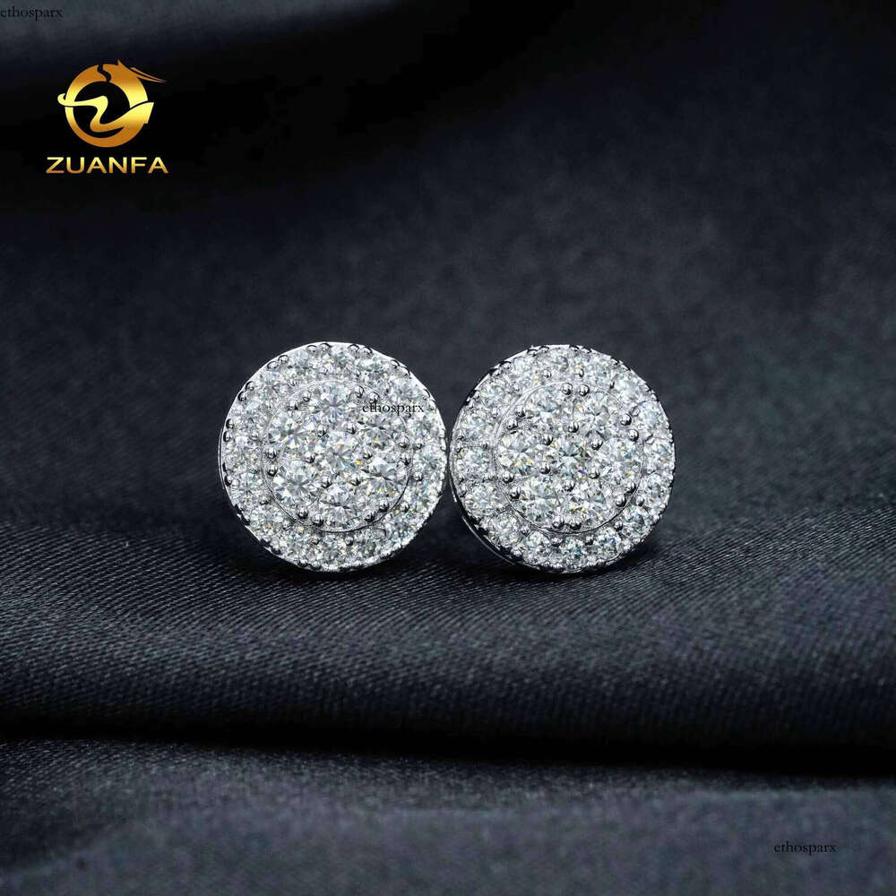 Round cluster s sterling sier gold plated micro pave studs screw back women men vvs dia moissanite earring stud