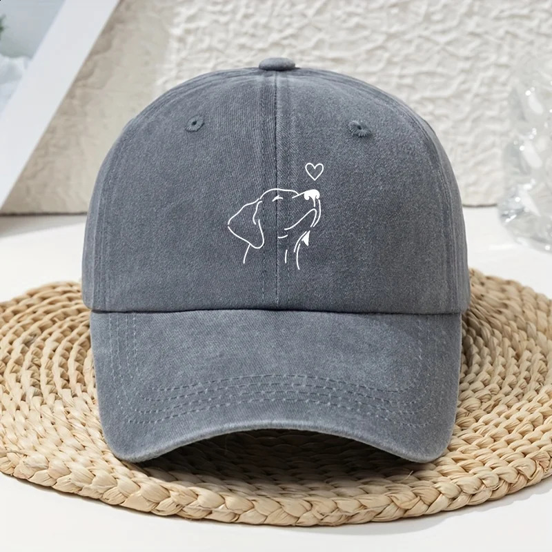 White line dog print womens baseball cap versatile for spring and summer retro soft top baseball cap dad hat vintage 250805