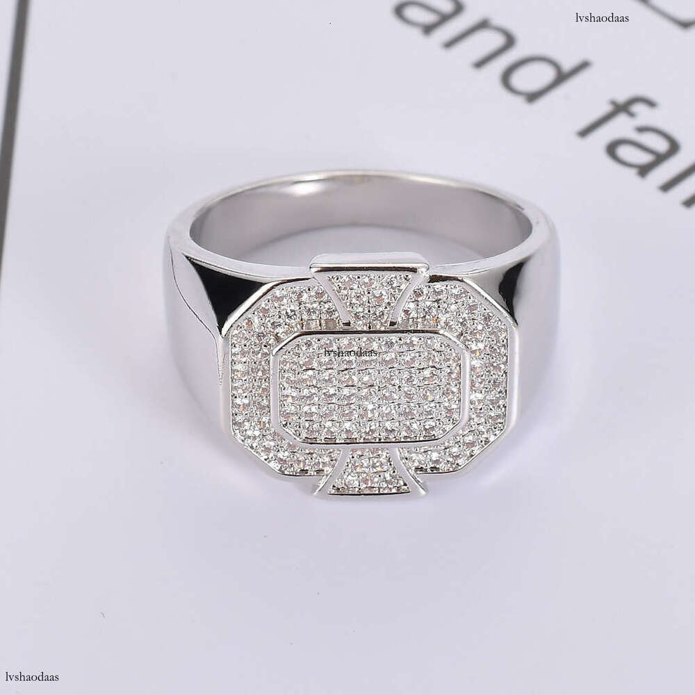 New Hip-Hop Men's AAA High-Grade Zircon Geometric Bling CZ Ring