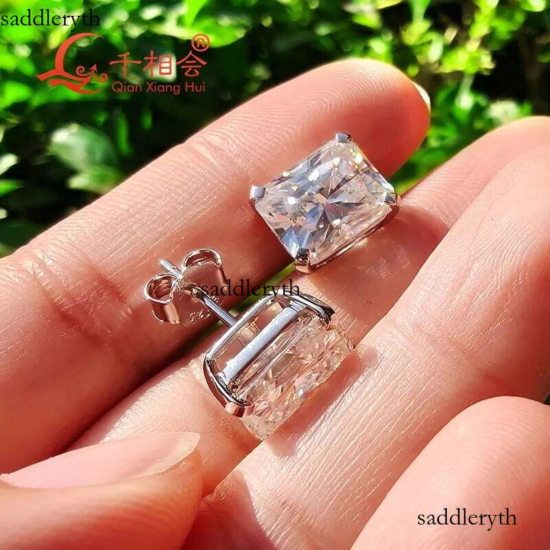 8*10mm radiant shape sier white color D VVS moissanite stone ear stud Earring gift dating women wedding f1 be