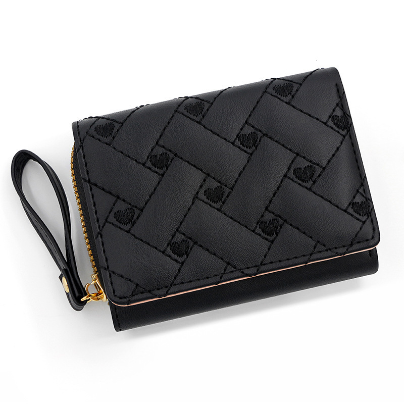 New Korean Style Fashion Heart-shaped Embroidered Women's Short Zipper Wallet Clutch Solid Luxury Bag Color Simple Coin Purse Card Holder