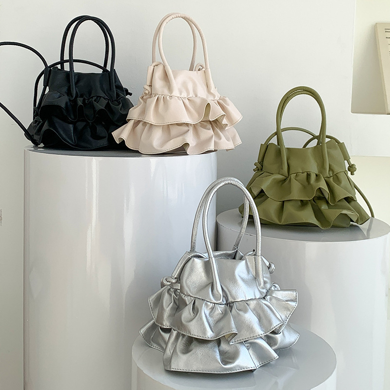 Korean Style Ruffled Design Handheld Bucket Elegant Single Shoulder Crossbody Bag for Women ddmymoon