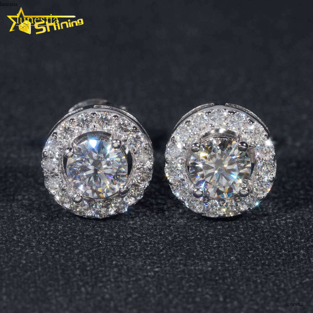 Hip Hop Jewelry Pass Tester Sterling Sier Round Halo VVS Dia Moissanite Stud Earrings