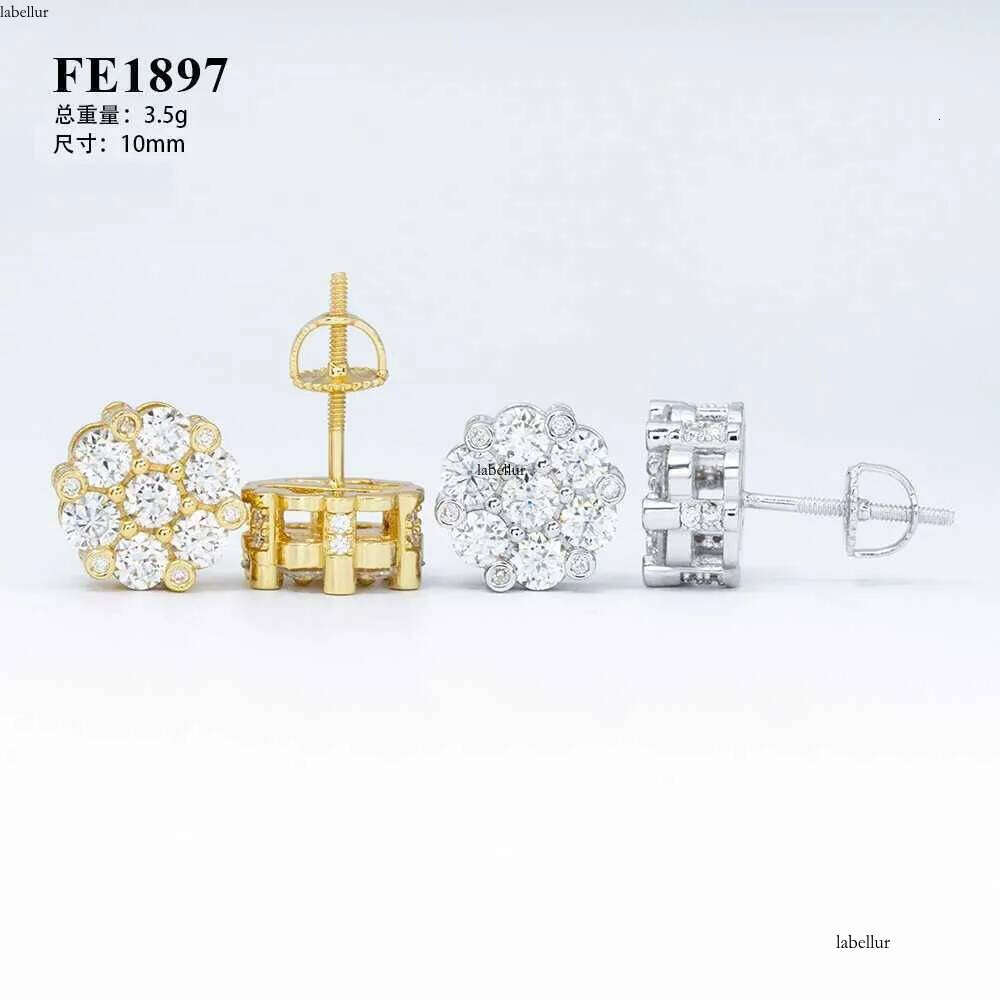 10mm wide new S sier moissanite full set flower hip-hop personality earrings
