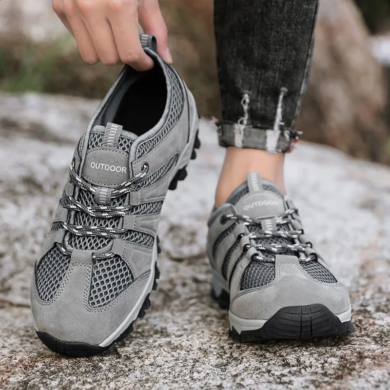 2025 Summer Hiking Shoes Men Plus Size 48 Breathable Mesh Mountaineering Sneakers For Men Outdoor Non-Slip Trekking Shoes Men 250805