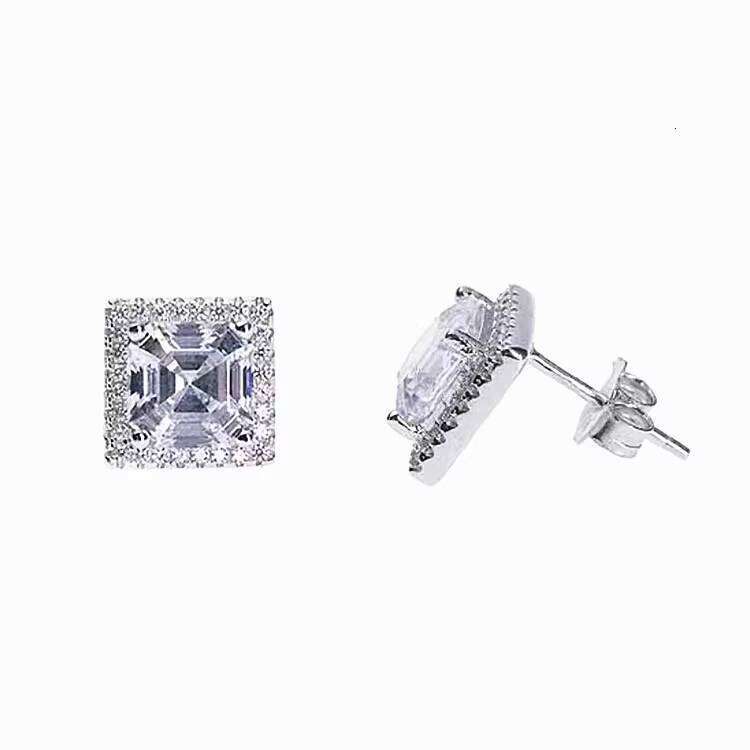 Street Style Iced Out Asscher Cut VVS Moissanite Dia Sier Hip Hop Charm Earring