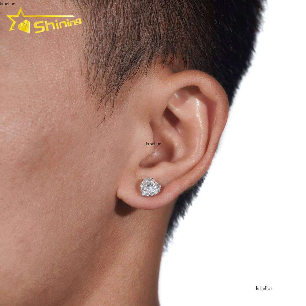 Hip Hop Jewelry Pass Tester GRA Certified Stocks Brilliant Dia Sterling Sier Moissanite Stud Heart Earrings