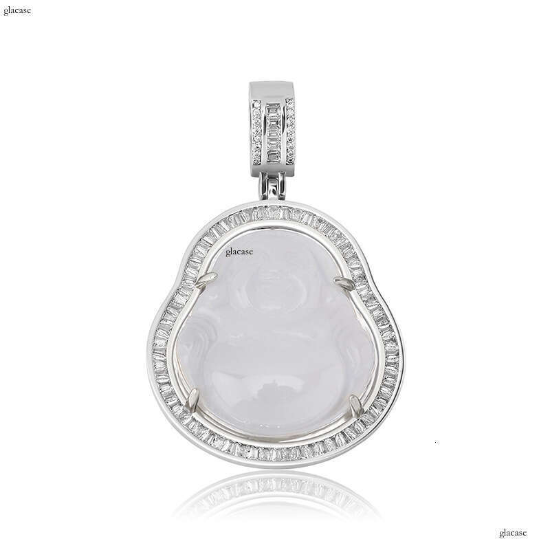 New Maitreya Buddha Statue Chalcedony Pendant Real Gold Plated Moissanite chain Inlaid Personality Hip-Hop Necklace