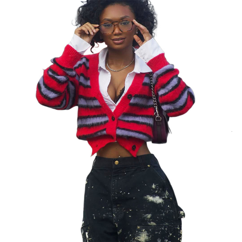 2025 Autumn New Womens Fashion Personality Striped Long Sleeve Cardigan Casual Knitted Jacket for Women