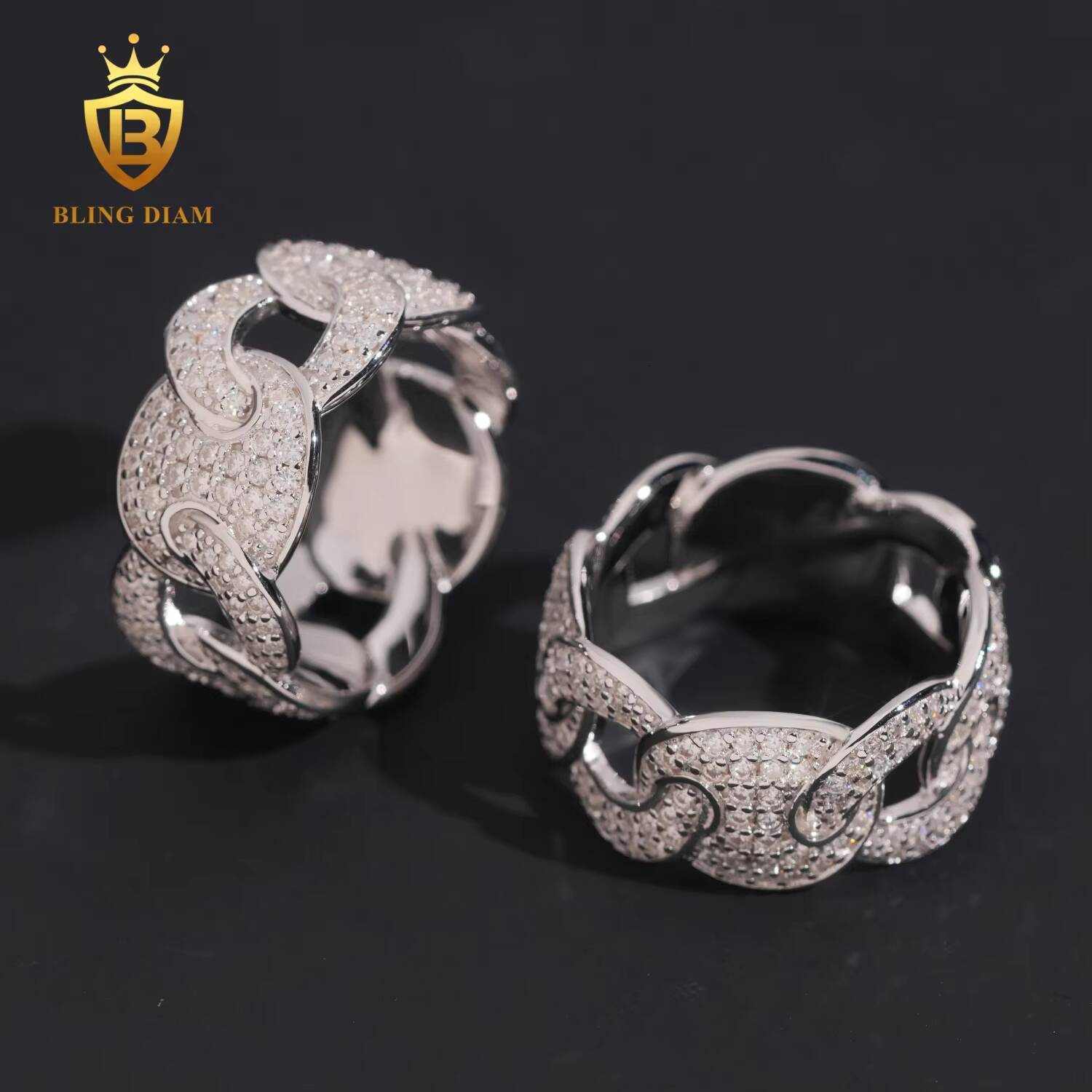 Wholesale Factory Price Hip Hop Jewelry Fully Iced Out 925 Silver Gold Cuban Rings Mens Custom Moissanite Ring